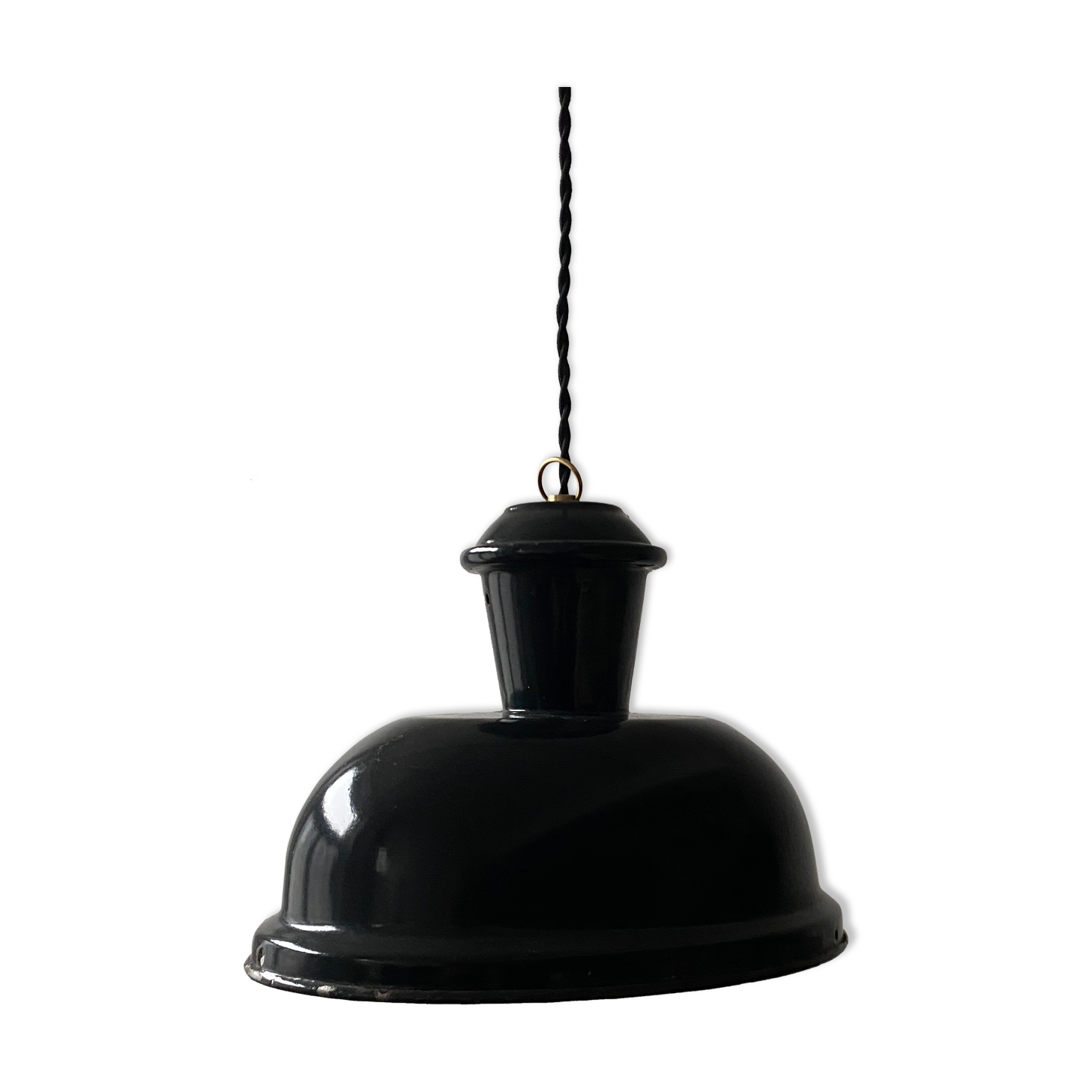 Old oval enamelled industrial hanging lamp