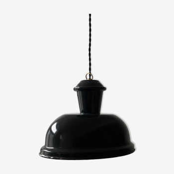 Old oval enamelled industrial hanging lamp