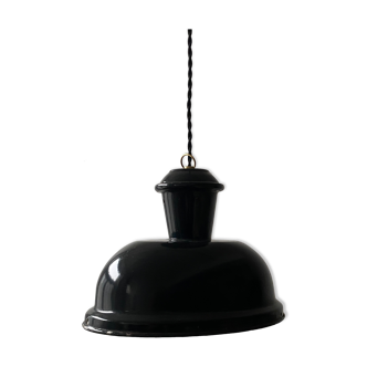 Old oval enamelled industrial hanging lamp