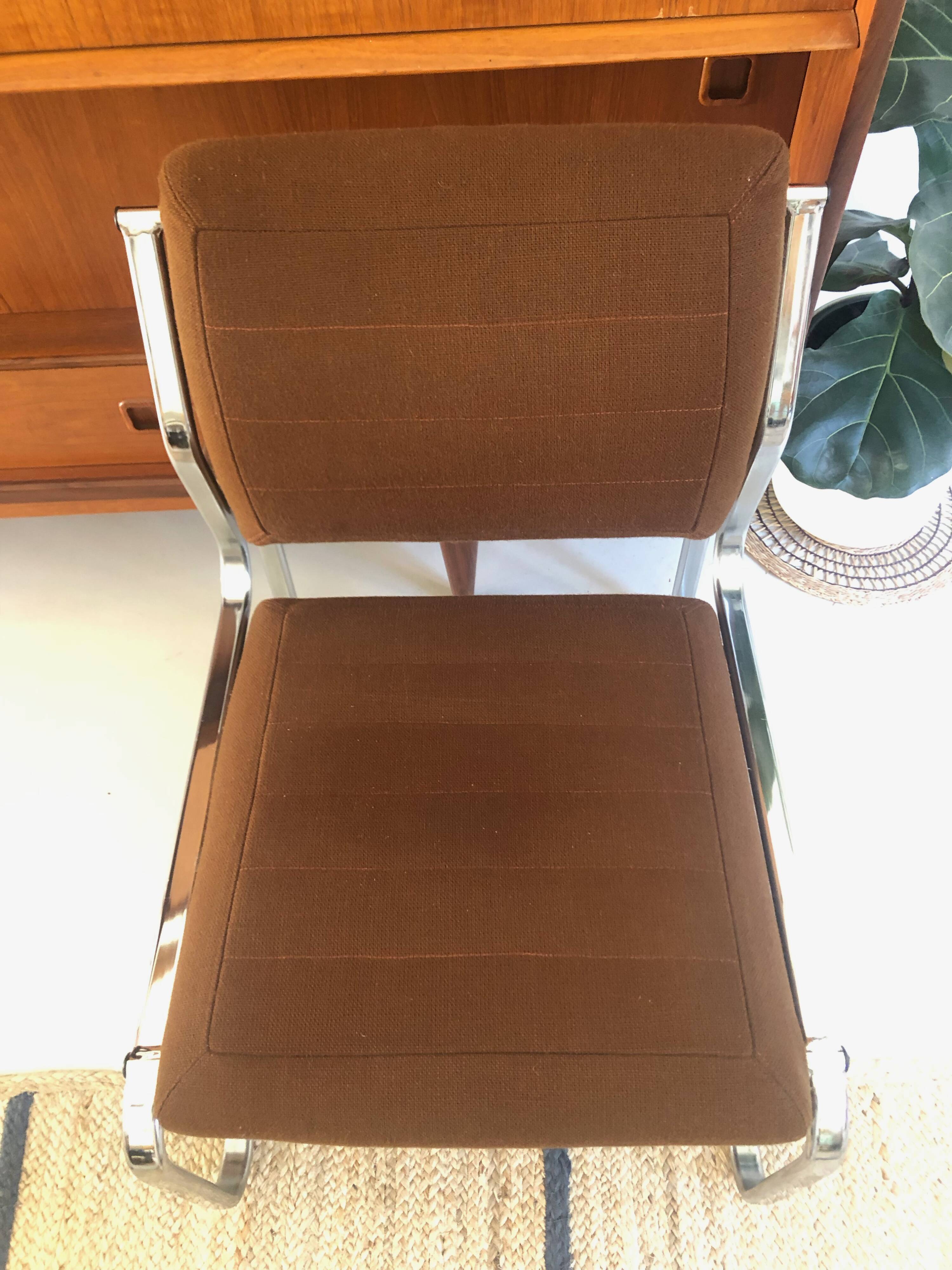 Vintage armchair in chrome and brown fabric year 1970