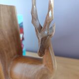 Paire de serre-livres cerfs vintage en chêne massif