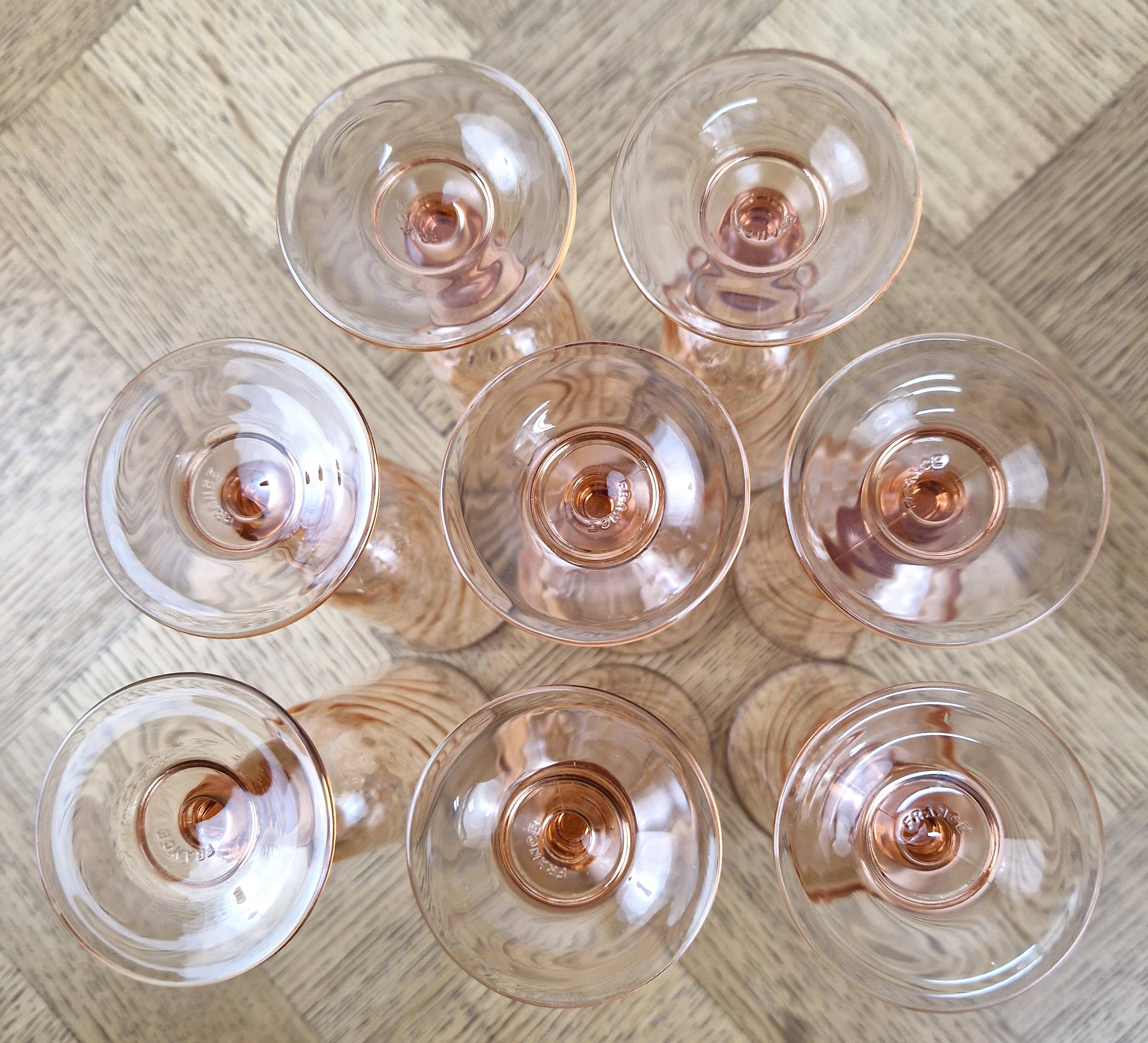 8 vintage Rosaline champagne flutes h16.3 cm
