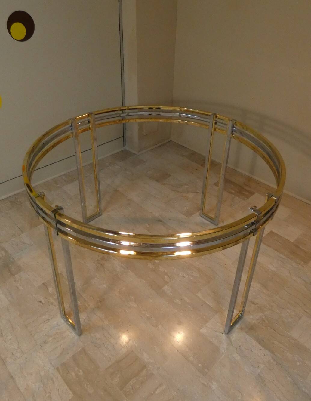 Dining table in chrome and gold steel, Romeo Rega style, Italy, 1970s.