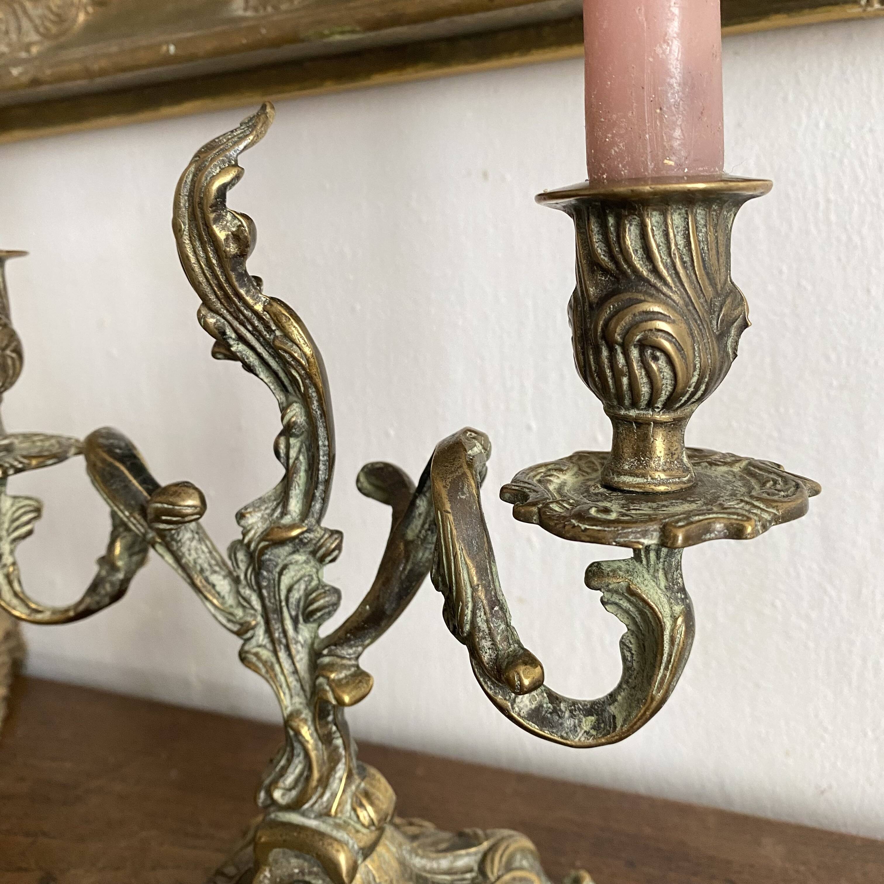 Pair of bronze rocaille candlesticks