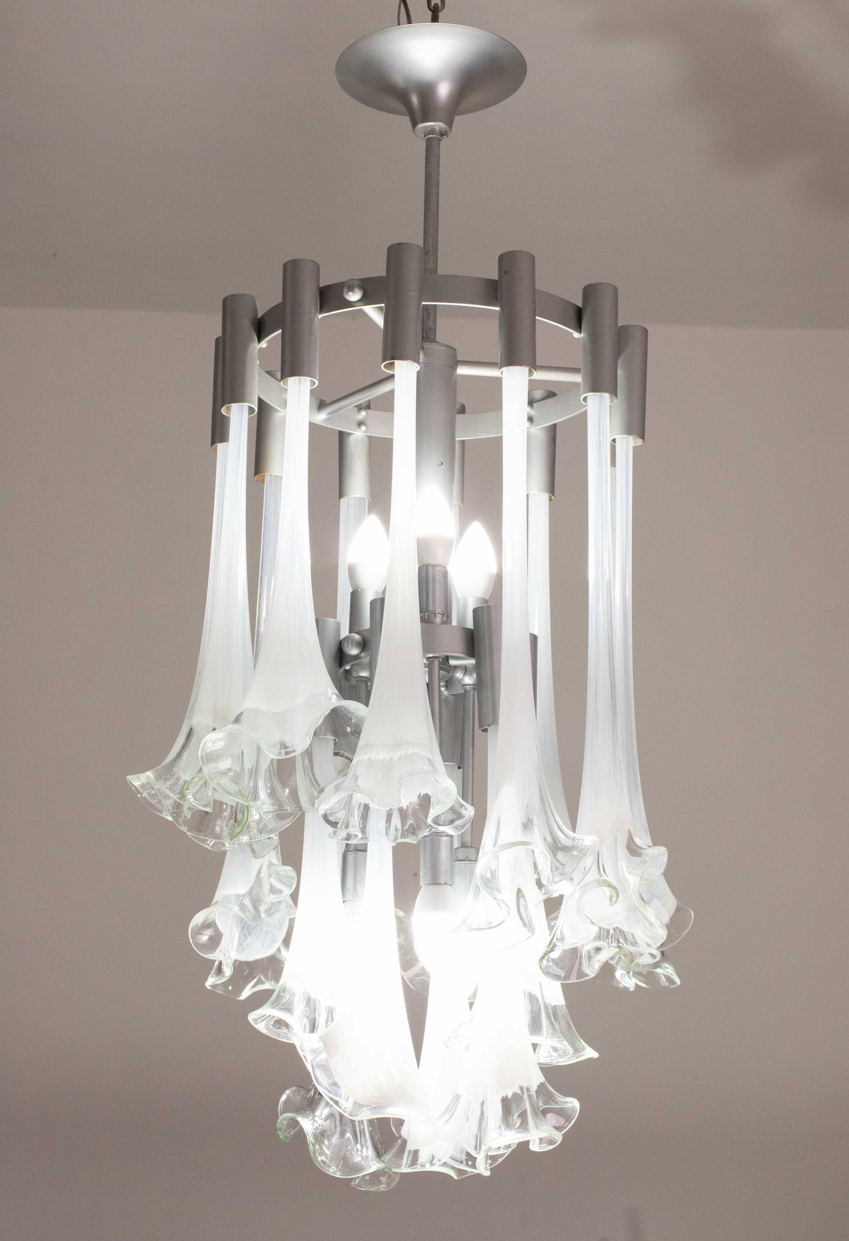 Lustre blanc en verre de Murano « Calle » de Venini, 1970