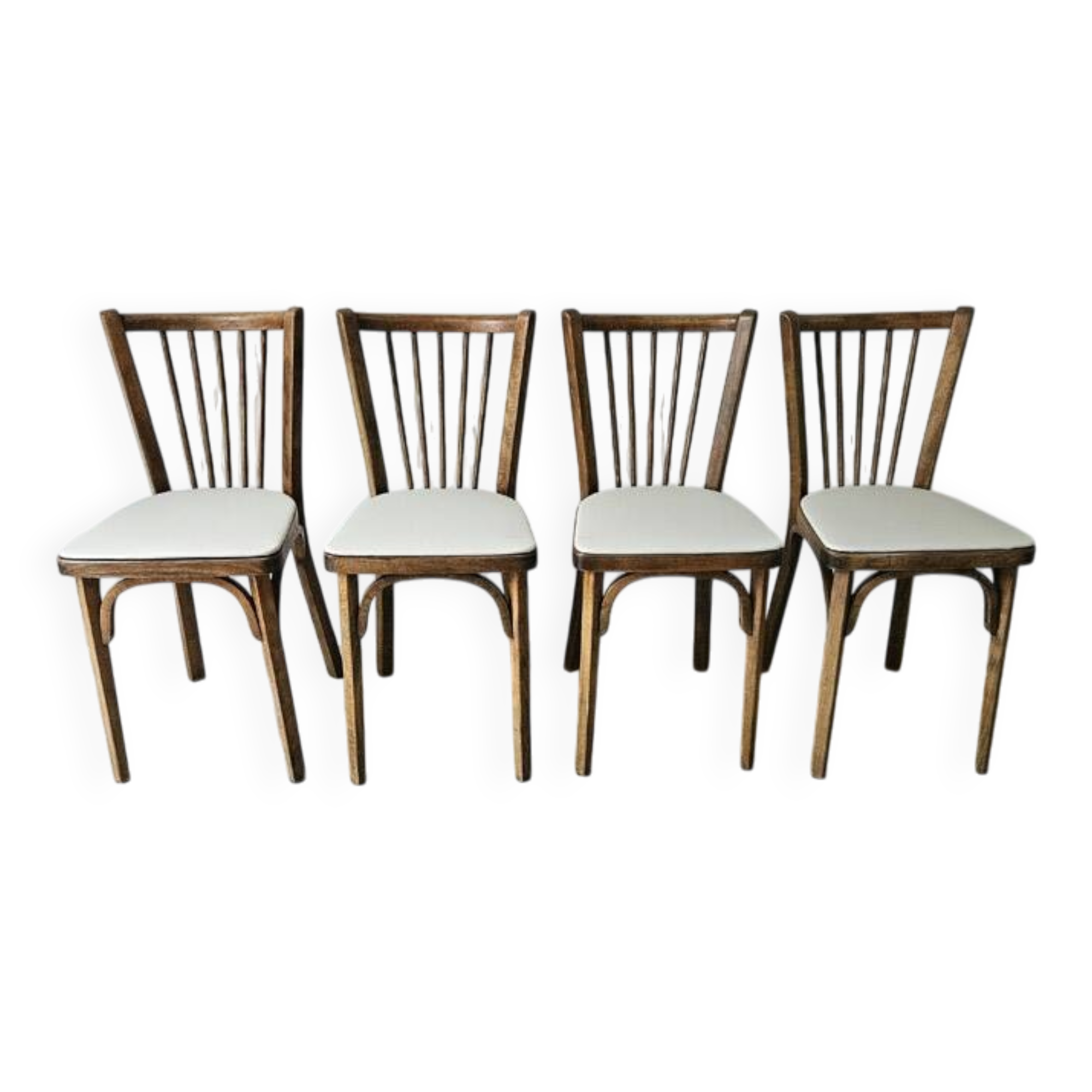 Set of 4 Baumann chairs model no. 153 – solid beech and faux leather – 1960s