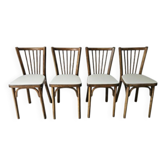 Set of 4 Baumann chairs model no. 153 – solid beech and faux leather – 1960s