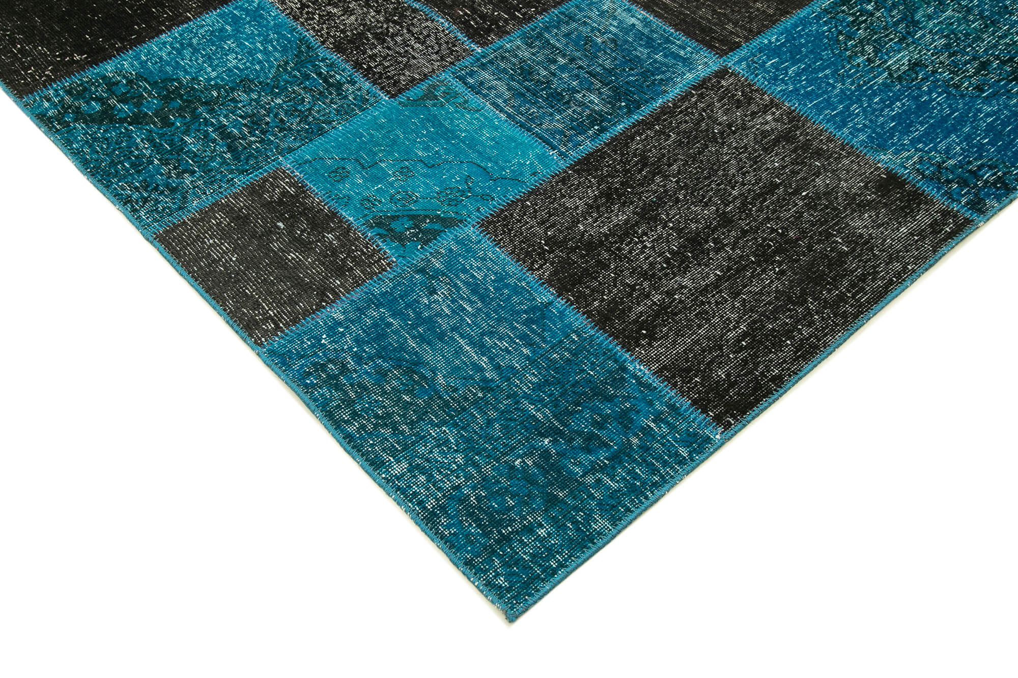 Hand-knotted turkish vintage 200 cm x 297 cm black patchwork carpet