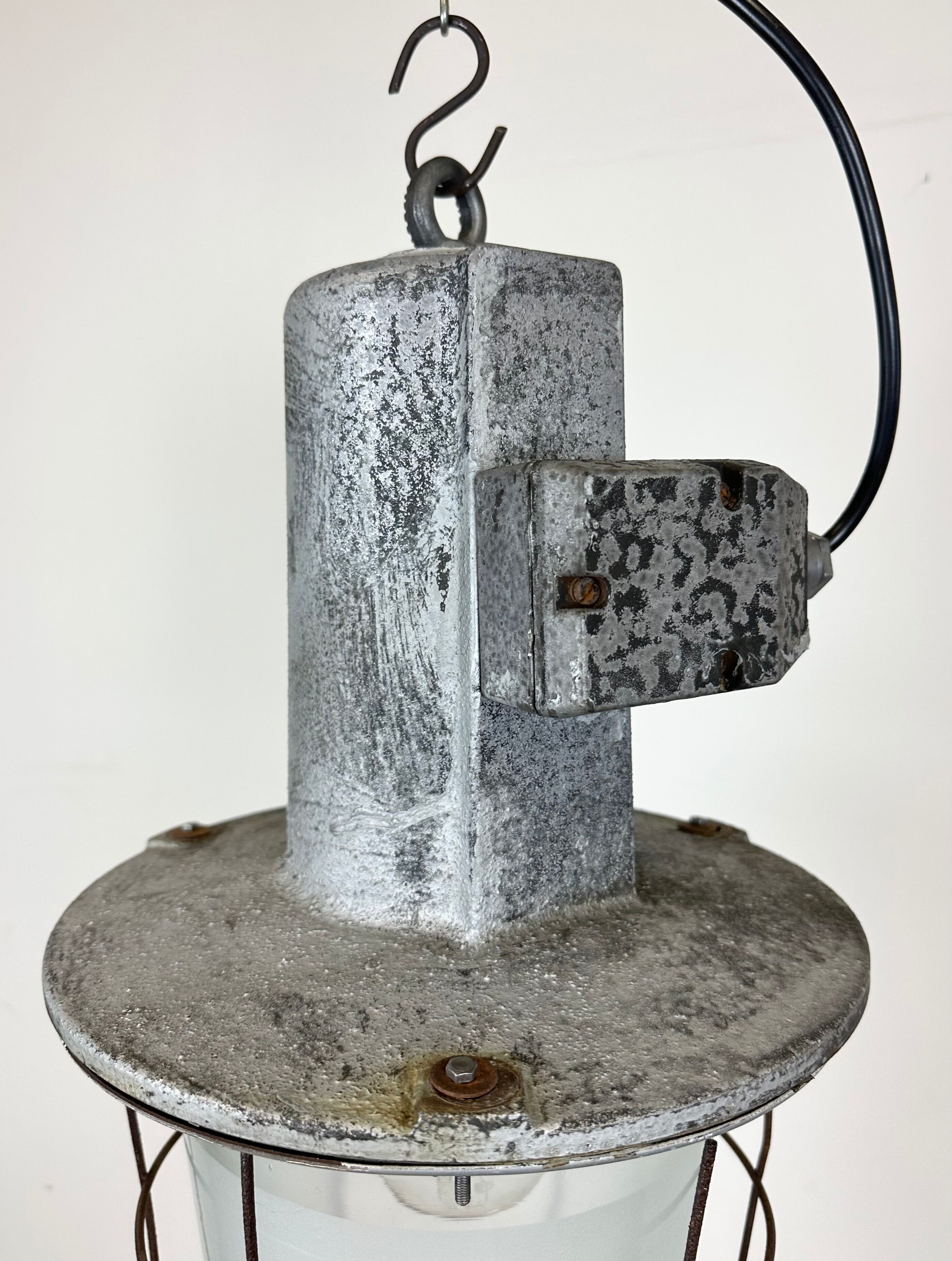 Large Industrial Cast Aluminium Cage Pendant Light , 1960s