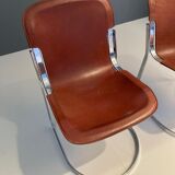 Set of 4 dining chairs in chrome and leather for Cidue Italy 1970