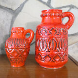 Superb pair of red vases by Bodo Mans for Bay 1960-1970's