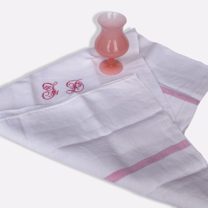 Tablecloth old Monogram embroidered JD cotton / linen thick