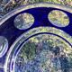 cobalt blue glass bowl with round lenses