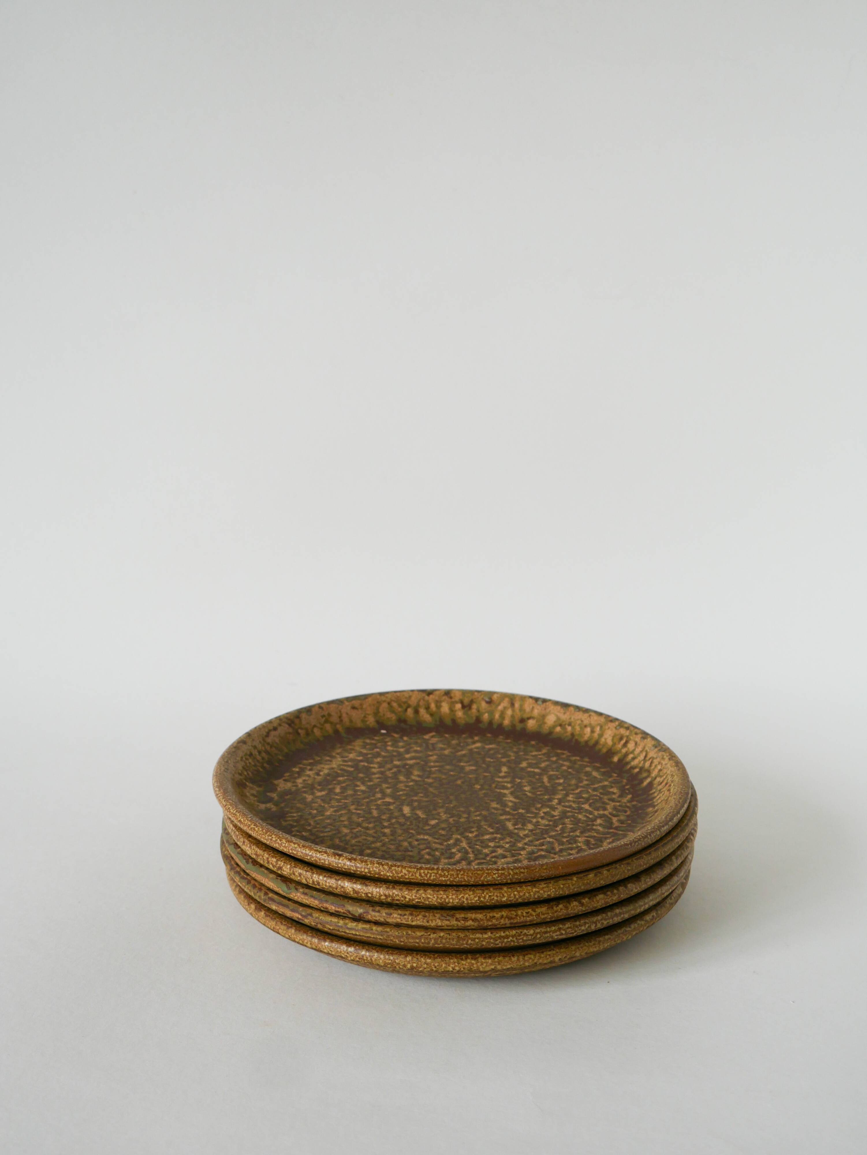 Set of 5 speckled stoneware dessert plates, Brown & Green, Made in A