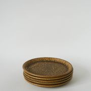 Lot de 5 assiettes à dessert en grès moucheté, Marron & Vert, Fabrication A