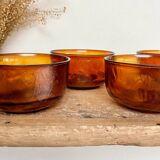 4 amber textured glass bowls