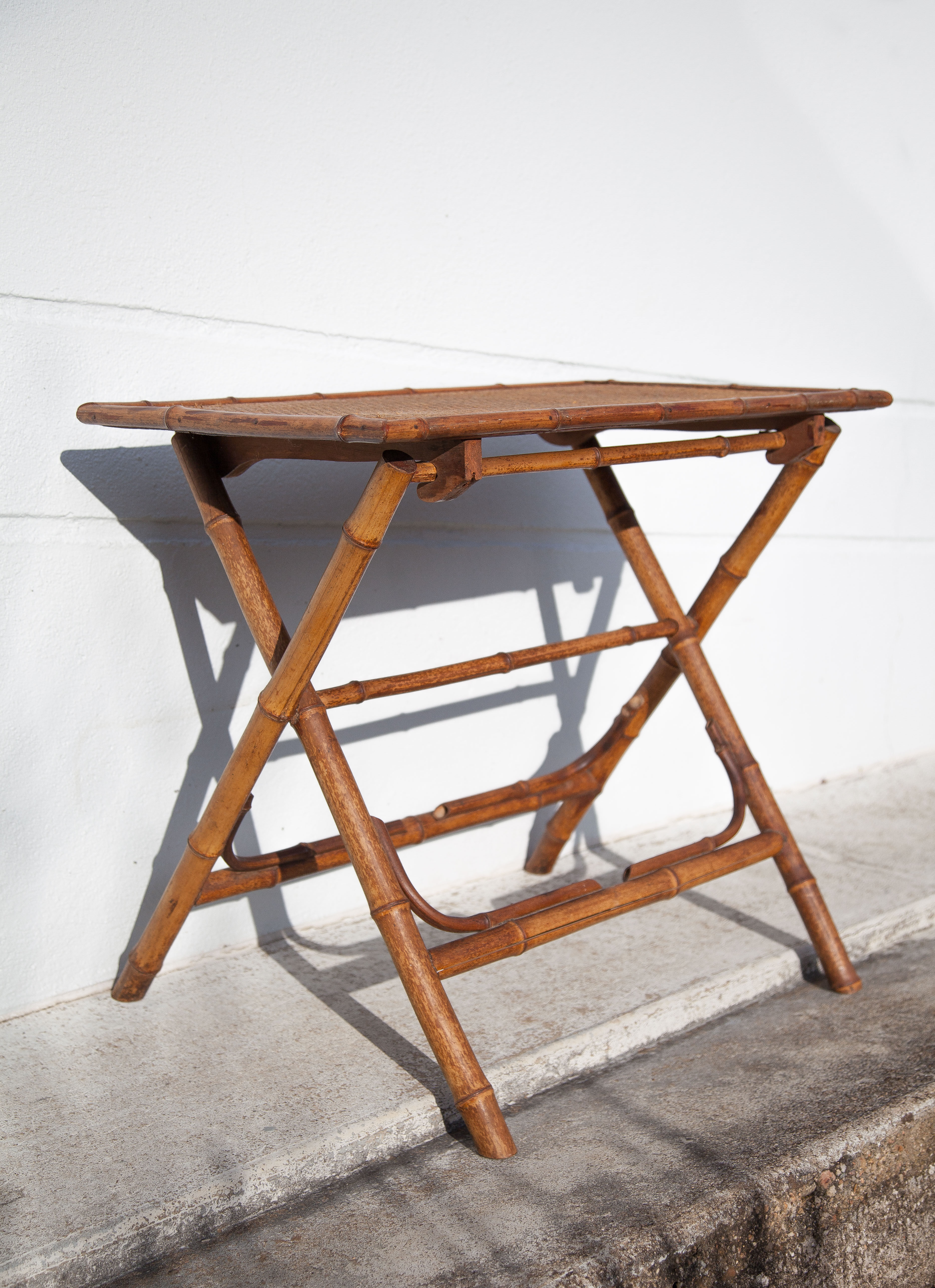 Folding bamboo table side table colonial style table, veranda, patio, interior decor