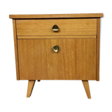 Old vintage bedside nightstand in oak, compass feet