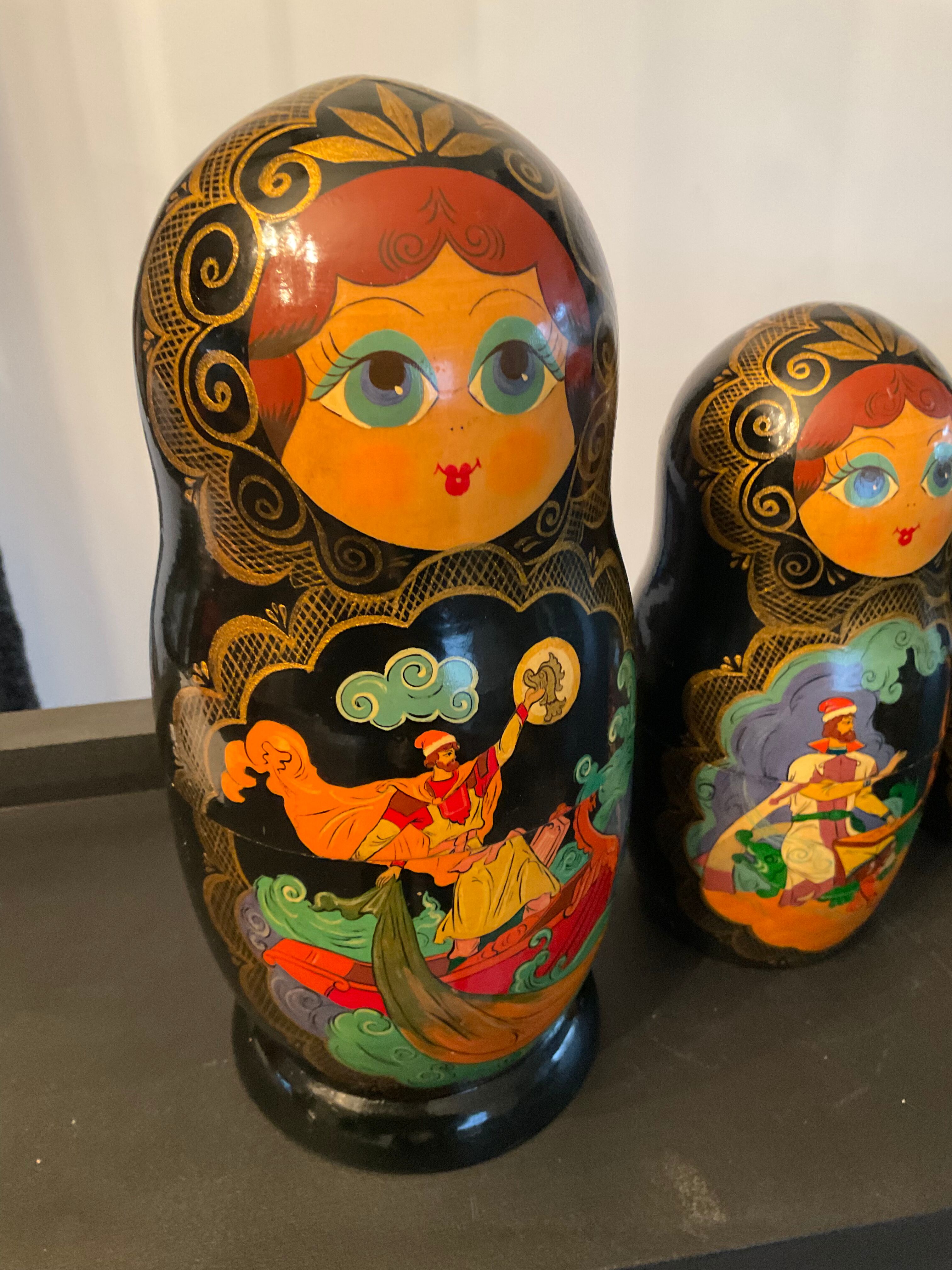 Series of 10 old Russian Matryoshka dolls