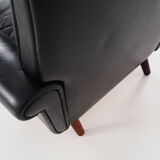 Black leather armchair, Danish design, 1970s, production: Denmark