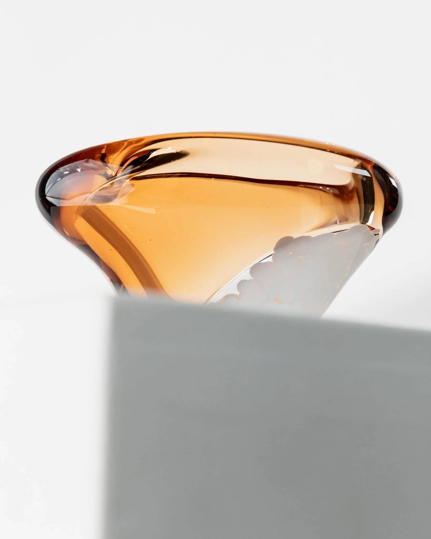 Orange Thick Glass Bowl Ashtray by Pavel Stejskal for Beranek Skrdlovice, 1970s Czech Vintage Decor