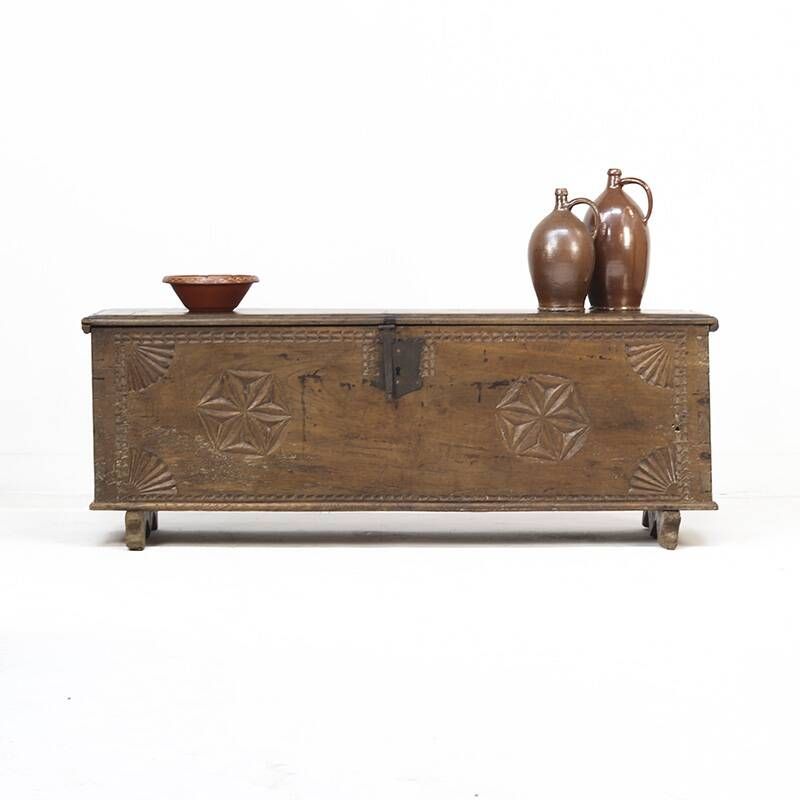 Large 18th Century Rustic Antique Farmhouse Folk Art Blanket Chest