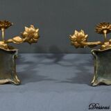 Pair of candelabra in gilded spelter and onyx – 1940