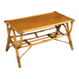 Table basse design en bambou et bois tressé des années 70