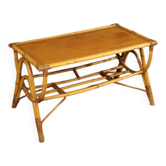 Table basse design en bambou et bois tressé des années 70