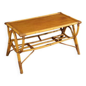 Table basse design en bambou et bois tressé des années 70