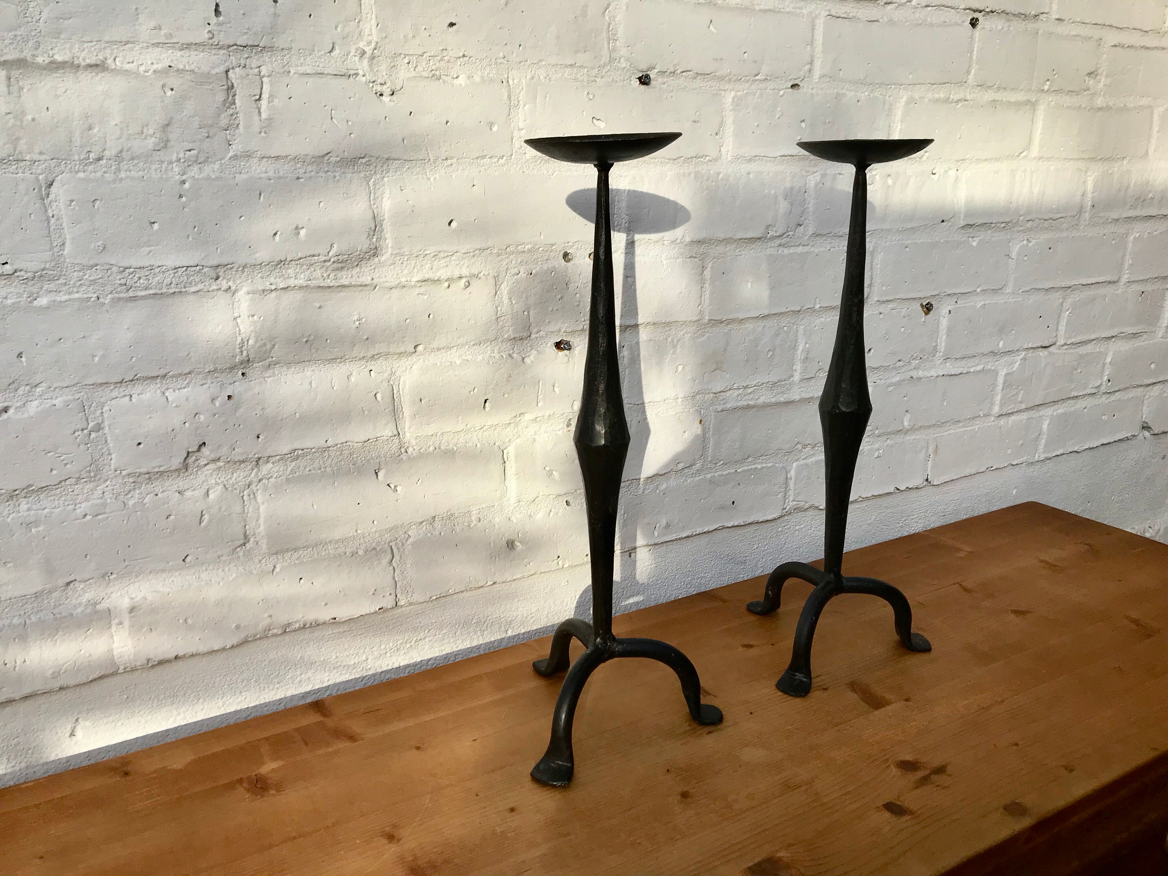 Pair of wrought iron candlesticks black gothic