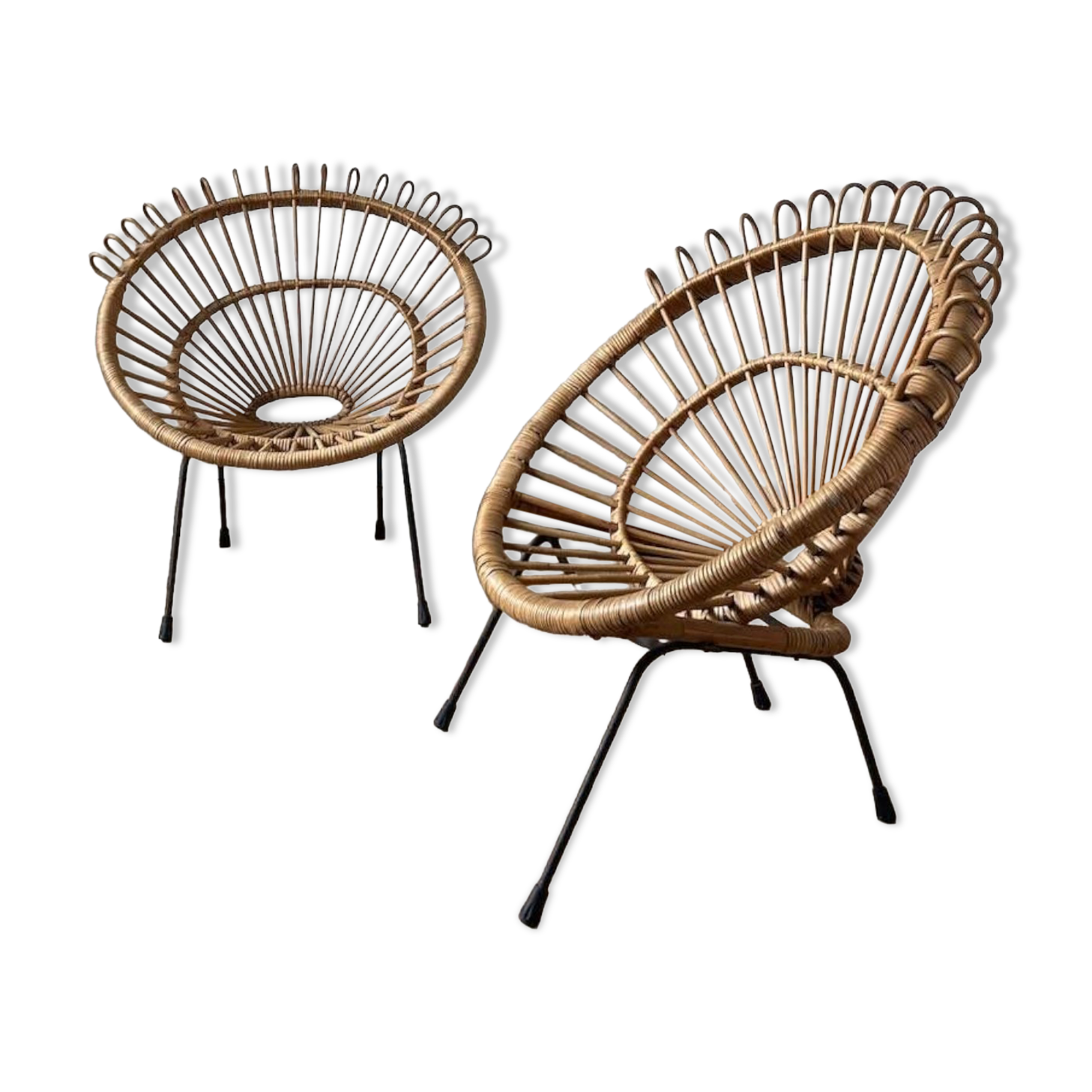 60s design rattan armchairs