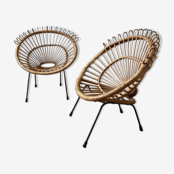 60s design rattan armchairs
