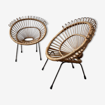 Fauteuils en rotin design années 60