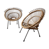 60s design rattan armchairs