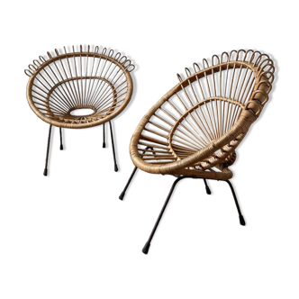 60s design rattan armchairs