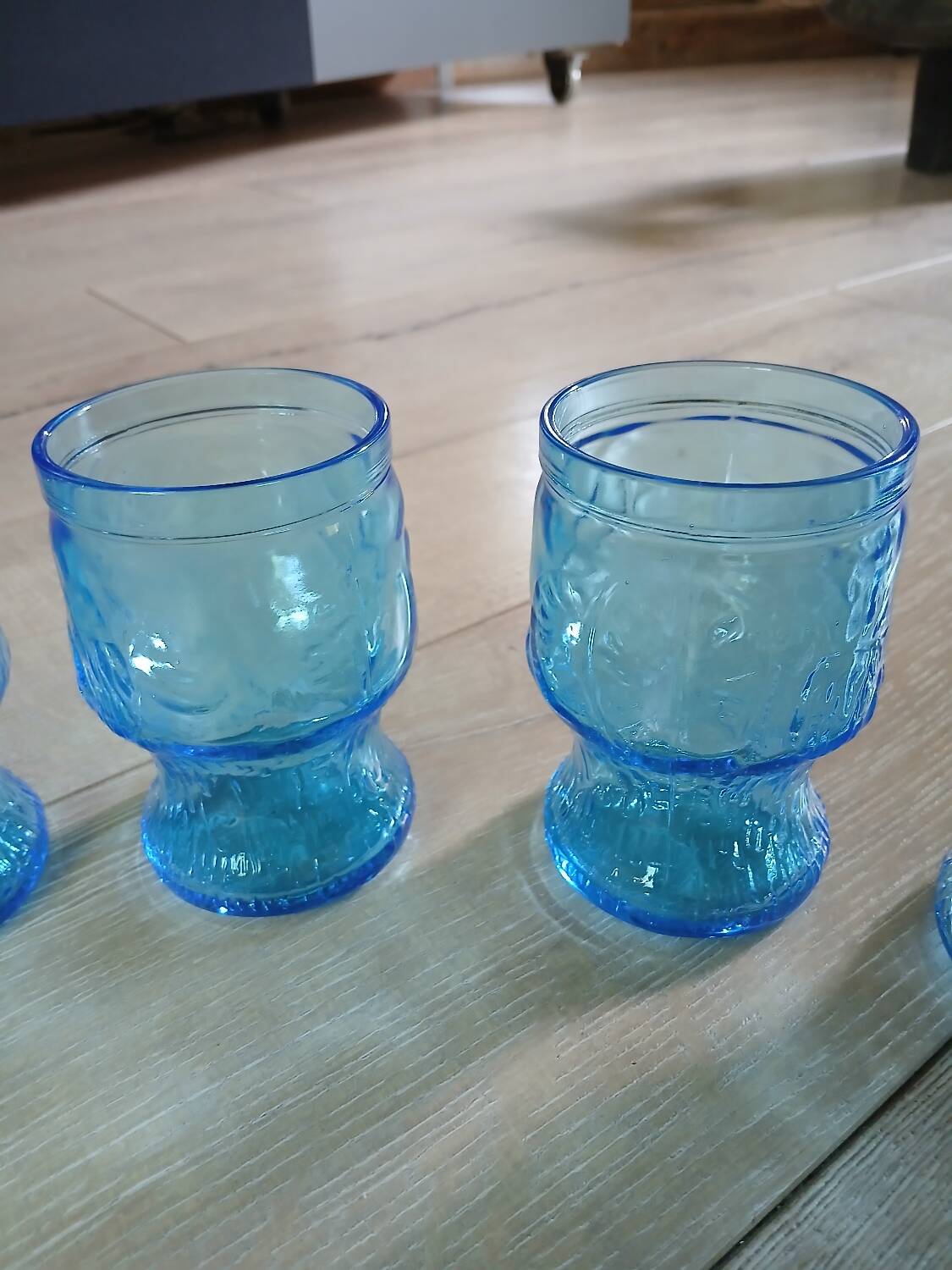 6 antique blue glass glasses