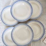 6 vintage Belgian earthenware soup plates with blue marli pattern