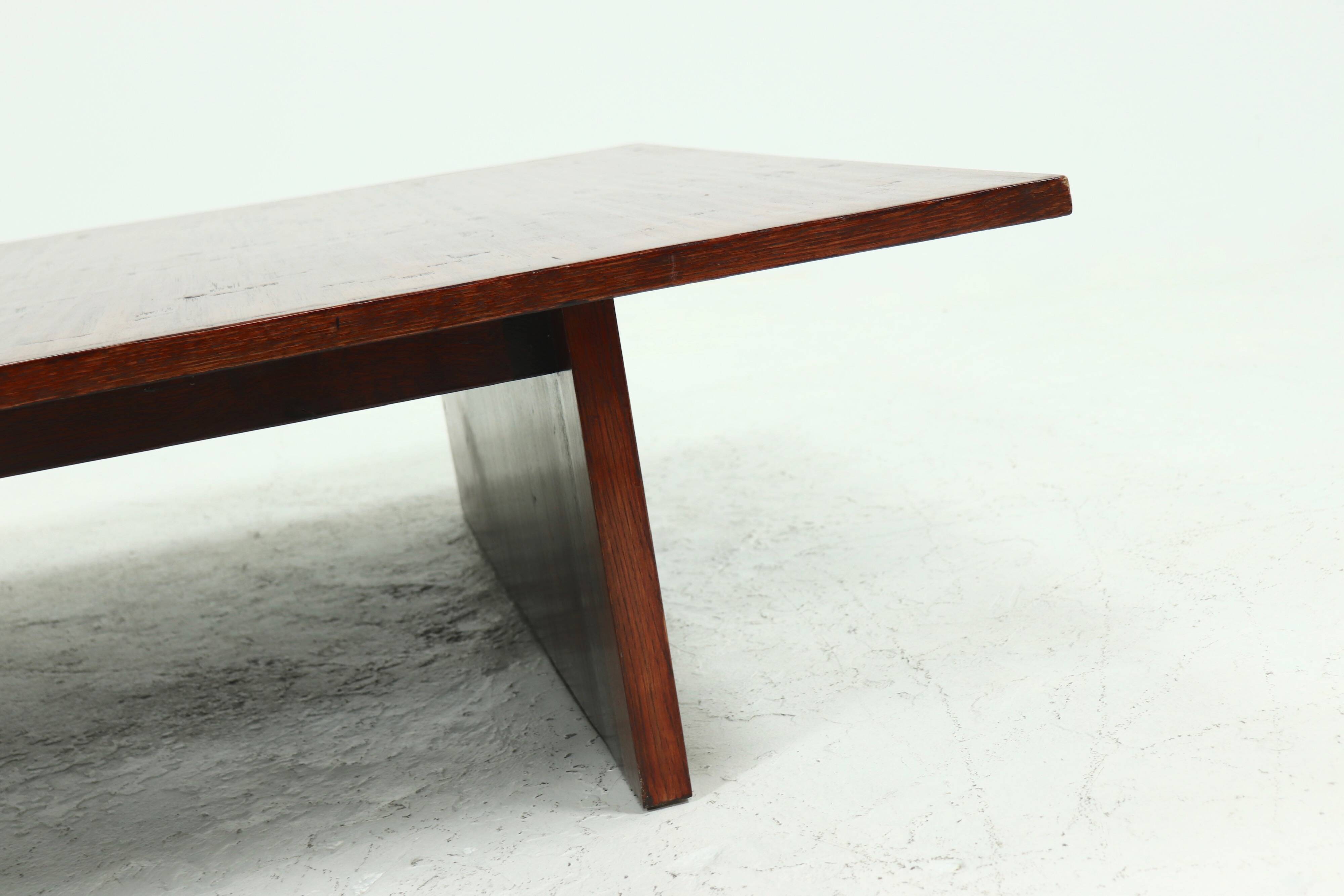 Large Bamboo and Wood Coffee Table Attributed to Axel Vervoordt 1980s