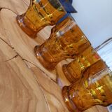 5 wine glasses / smoked water faceted mustard
