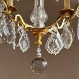 Chandelier set & 4 wall sconces with pendants, Louis XV style, gilded metal