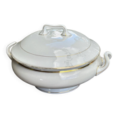 Soupière ancienne en porcelaine blanche et dorures B.H.V. Paris