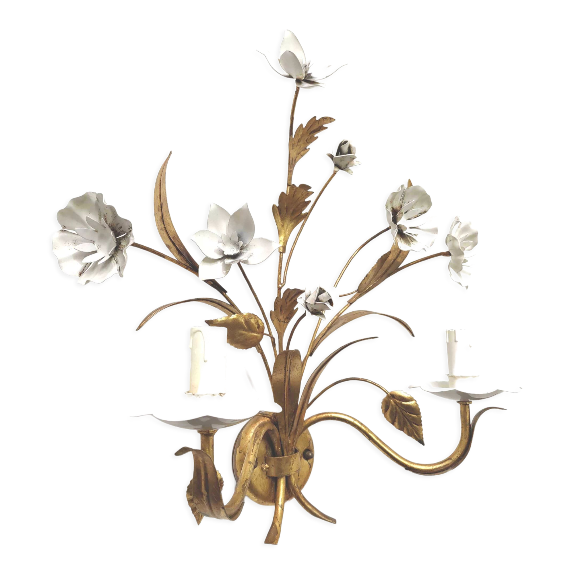Wall lamp flowers metal white and golden Masca Italy