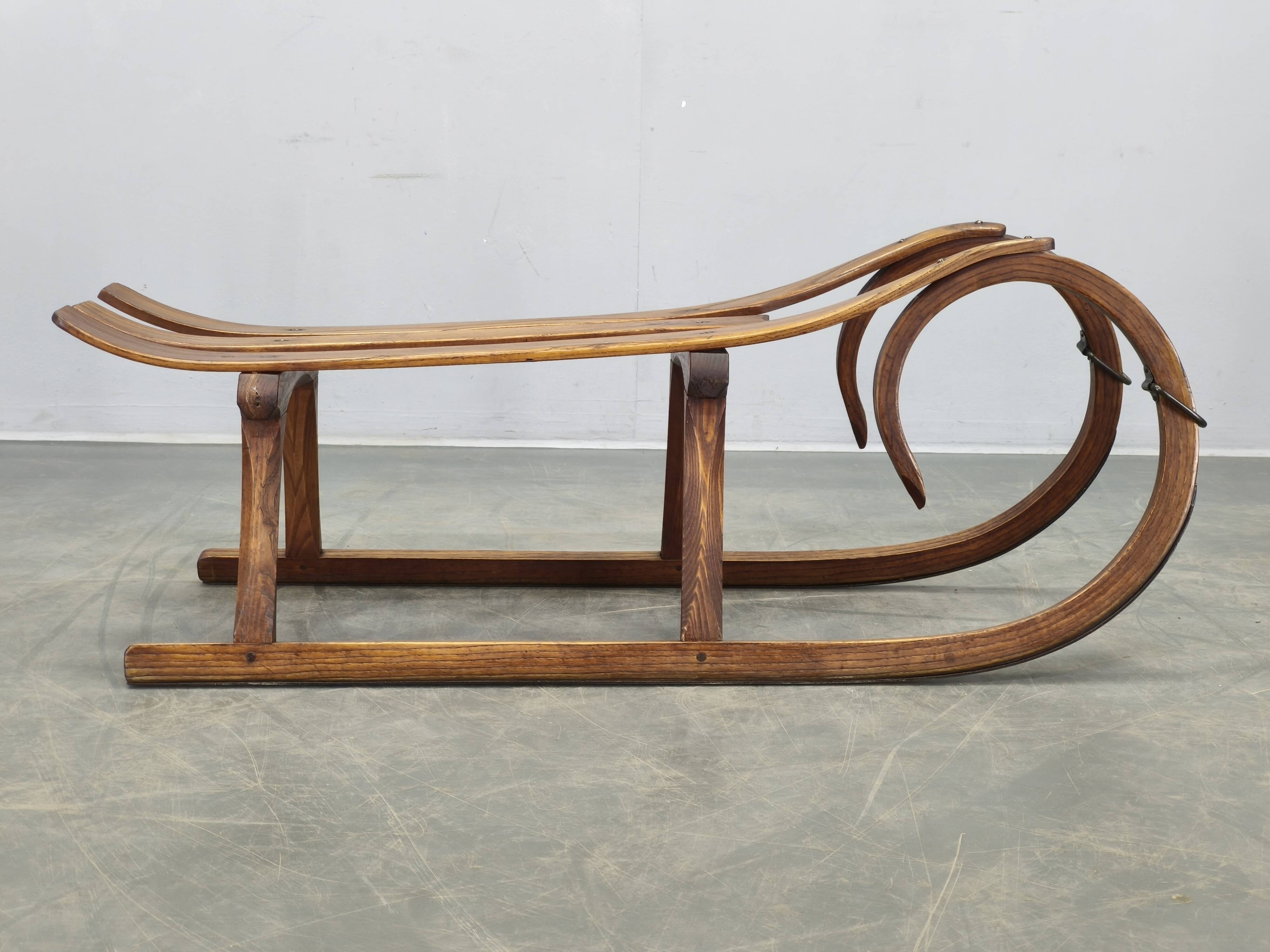 1930s Czech Oak Art Deco Sled