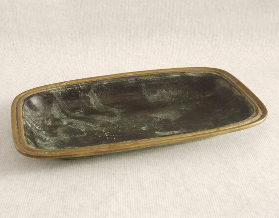 Dark green rectangular bronze dish
