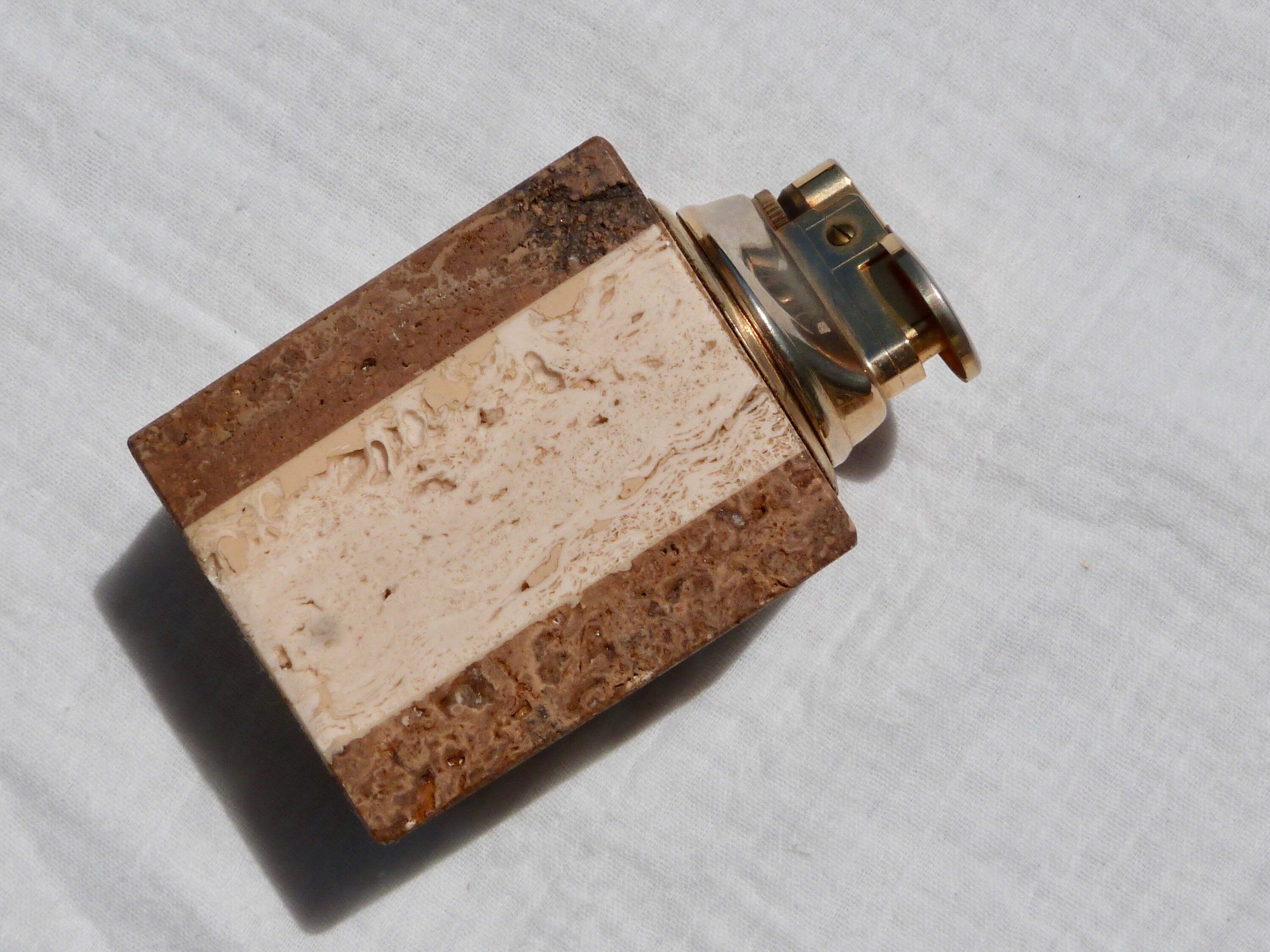 Travertine smoker's set, lighter and ashtray