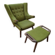 Fauteuil et repose-pieds vintage Papa Bear en tissu bouclette vert et chêne