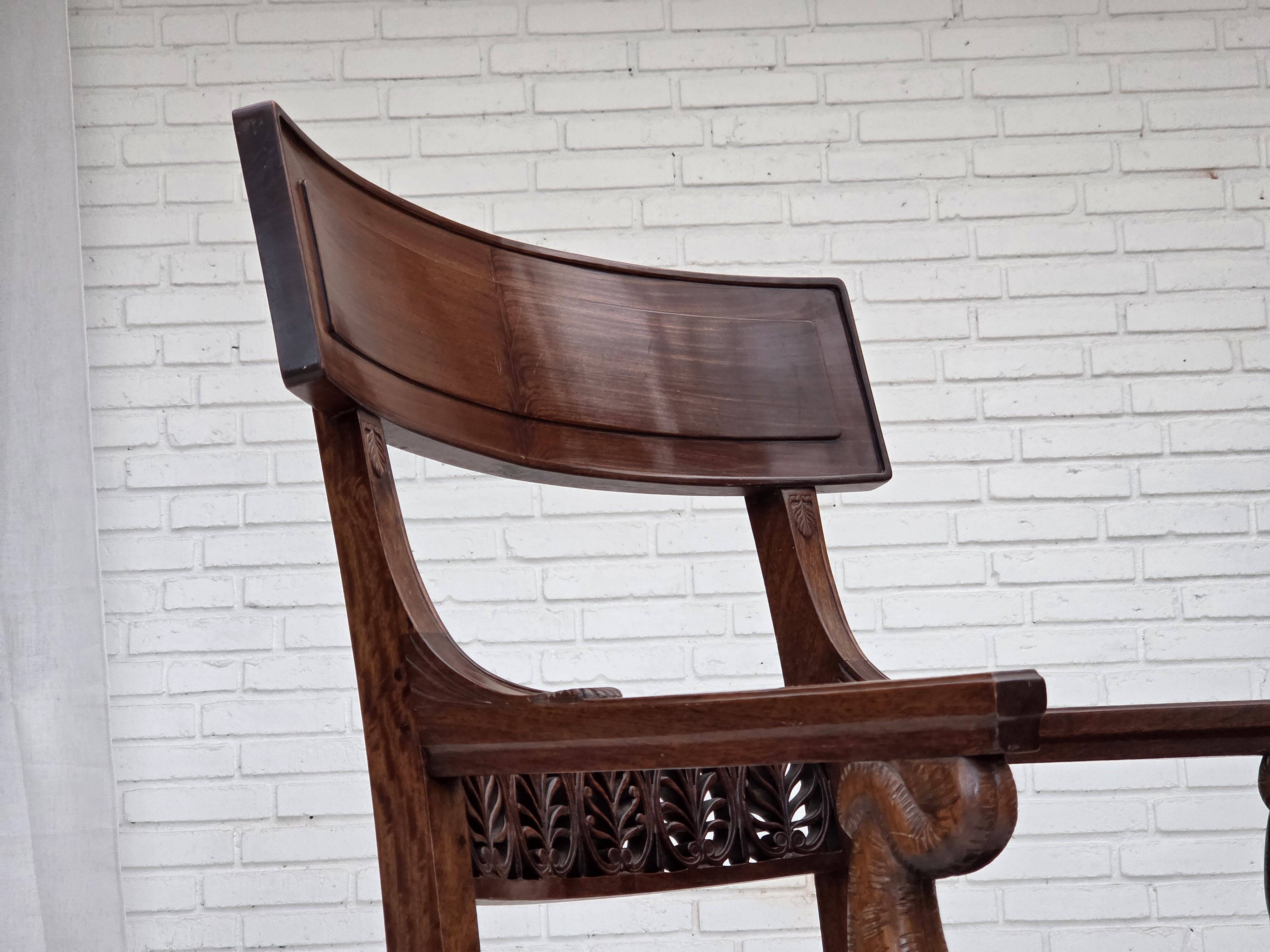 1920-30s, set of 2 armchairs, design after Georges Jacob, carved teak wood.