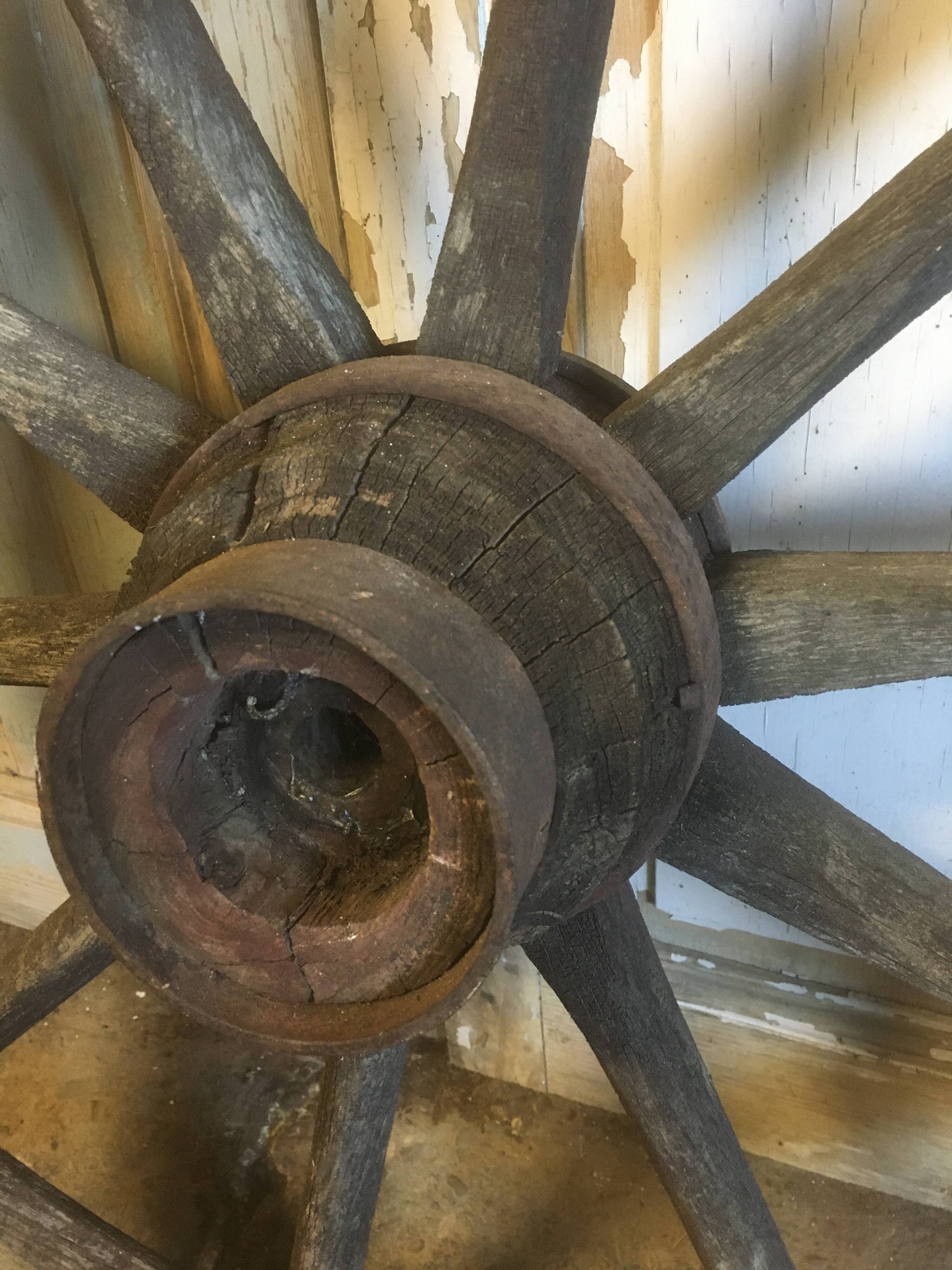 Oak and metal cart wheel