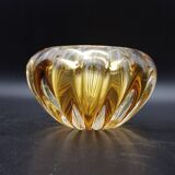 Murano Barovier Toso Ribbed Blown Glass Cup with Amber Color Inclusions